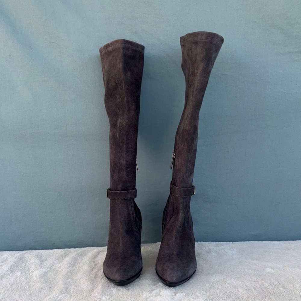 EUC Aquatalia Gray Over the Knee Boots‎ Suede Finish Size 5 Women Leather Heeled - Picture 2 of 10